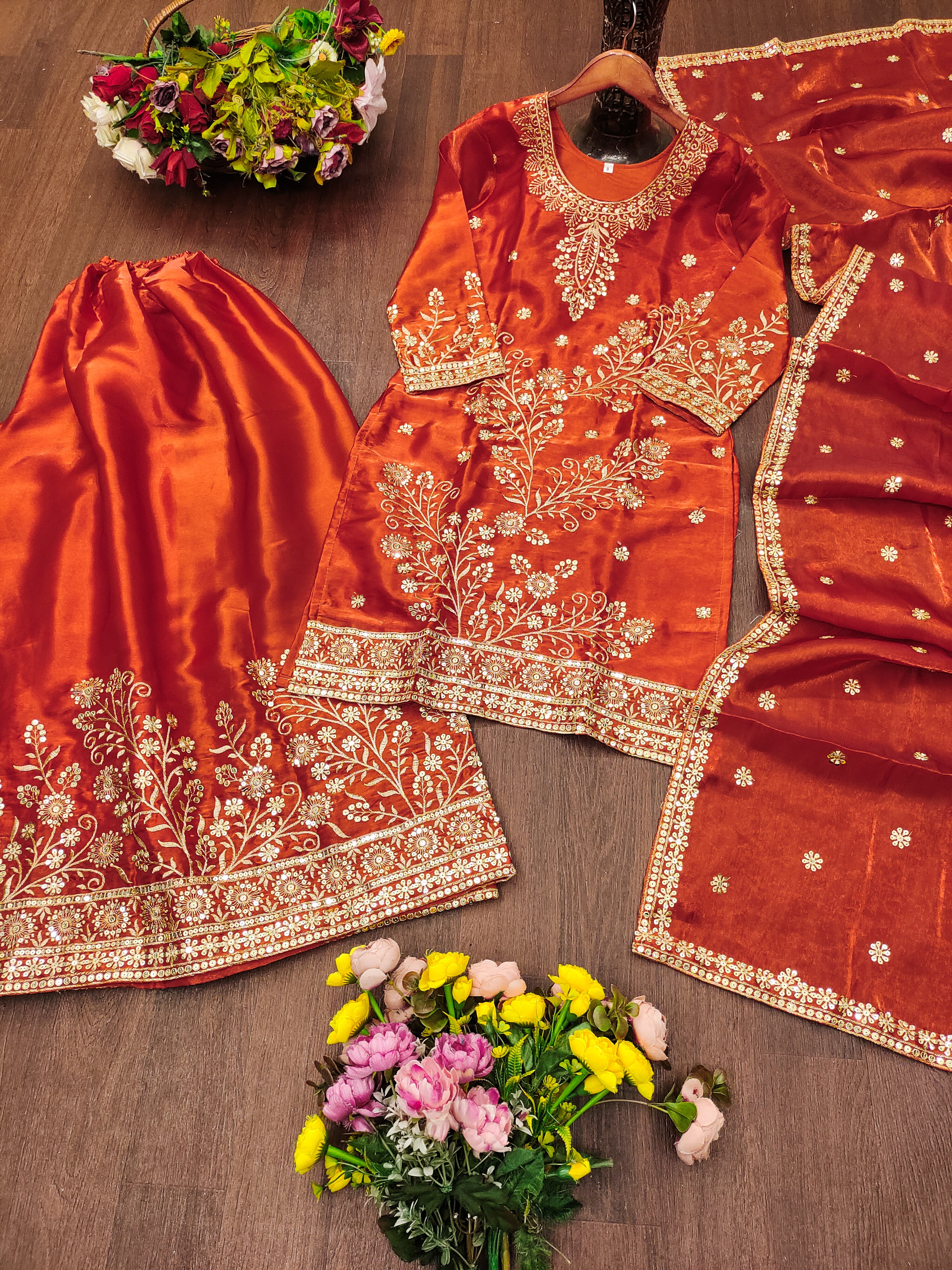 Embroidered Fendy Silk Sharara Suit