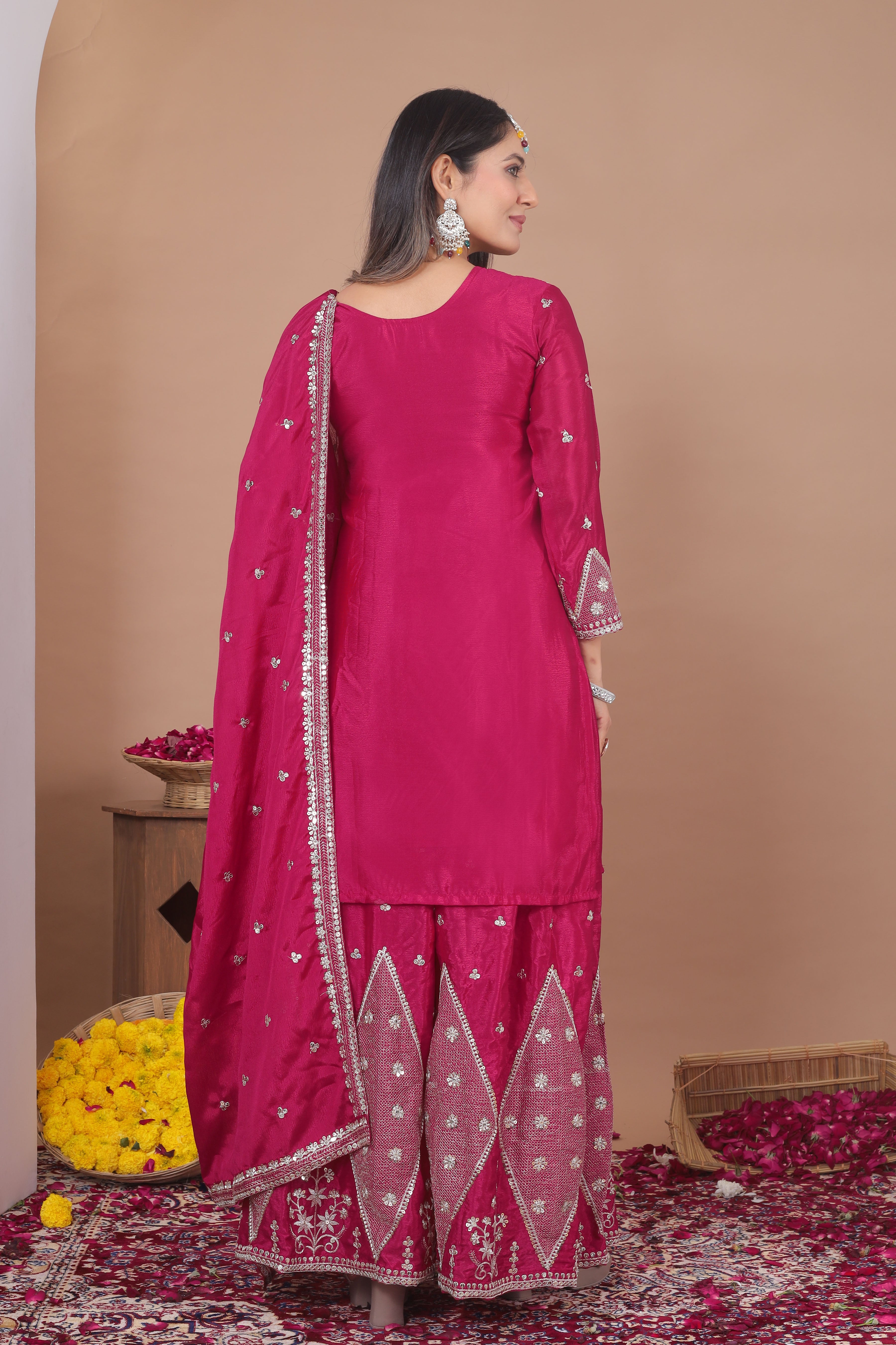 Embroidered Chinon Sharara Suit