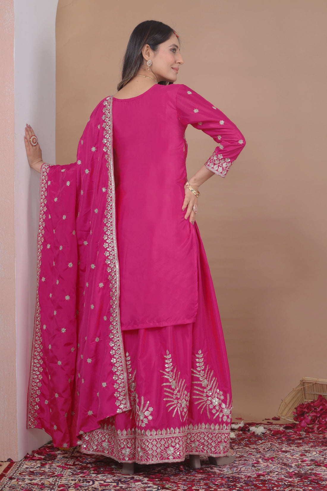 Embroidered Natural Crepe Sharara Suit