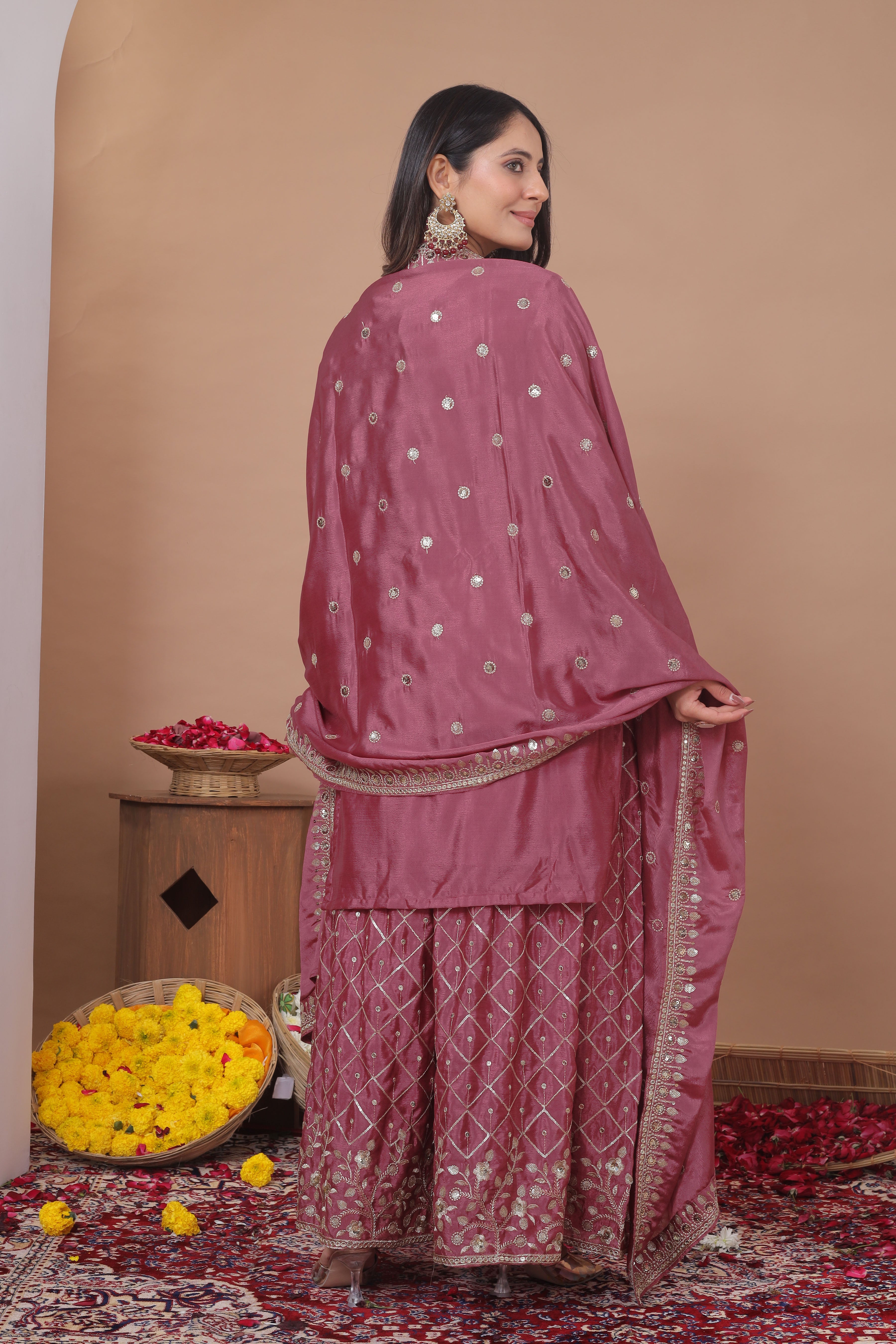 Embroidered Chinon Sharara Suit