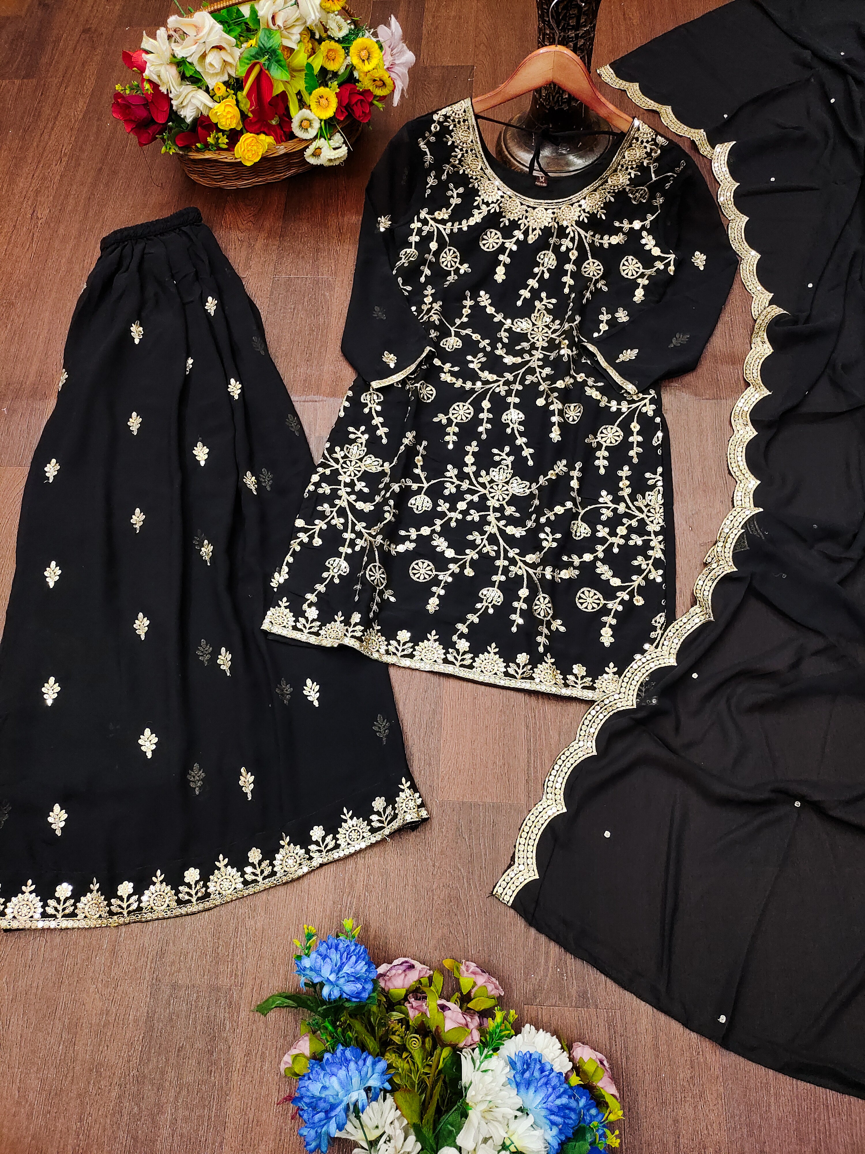Embroidered Fox Georgette Sharara Suit