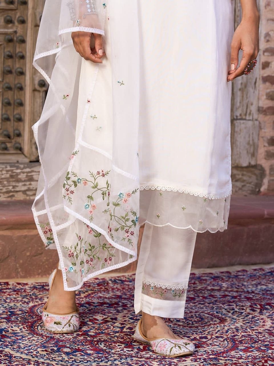 Ivory Bloom Embroidered Chanderi Silk Suit Set