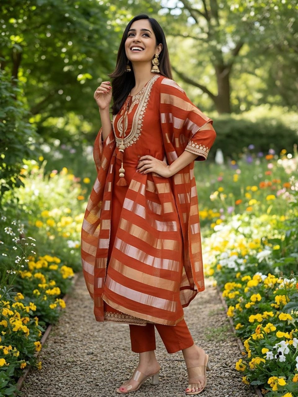Mojili Vichitra Silk Embroidered Suit Set