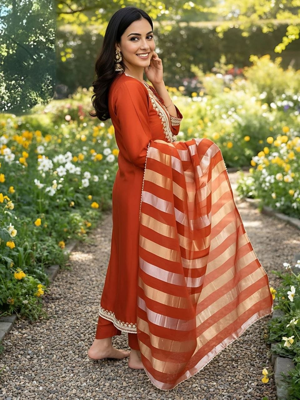 Mojili Vichitra Silk Embroidered Suit Set
