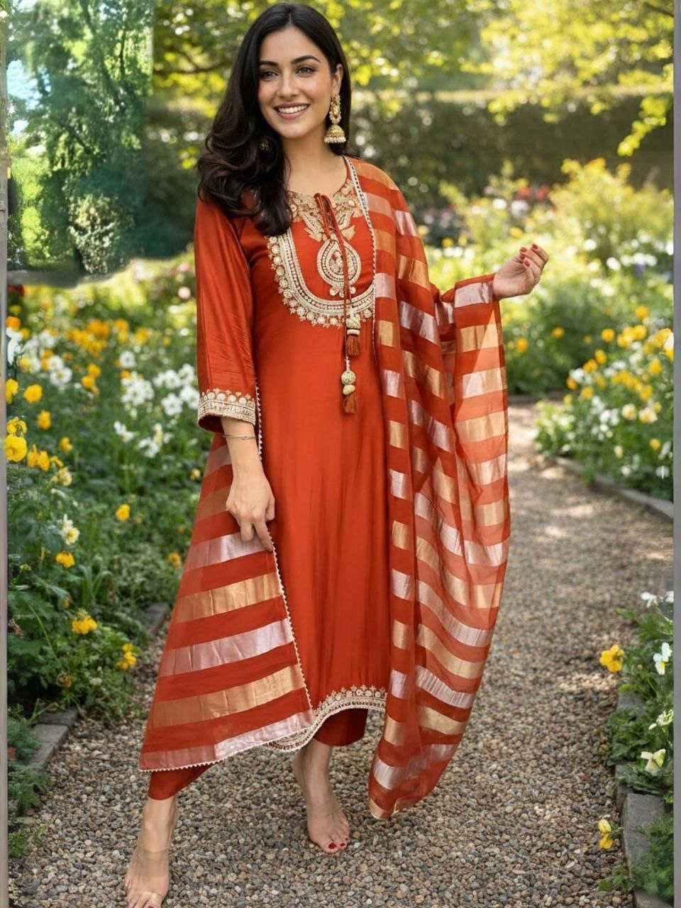 Mojili Vichitra Silk Embroidered Suit Set