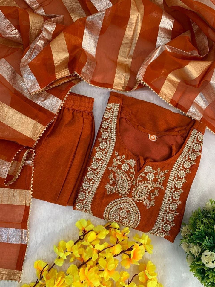 Mojili Vichitra Silk Embroidered Suit Set