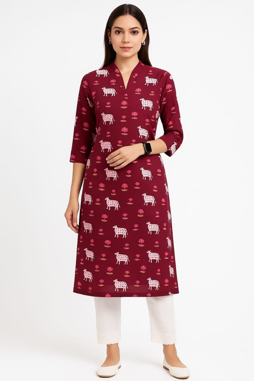 Cotton Printed Kurti & Rayon Pant Set