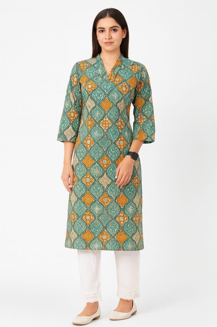 Cotton Printed Kurti & Rayon Pant Set