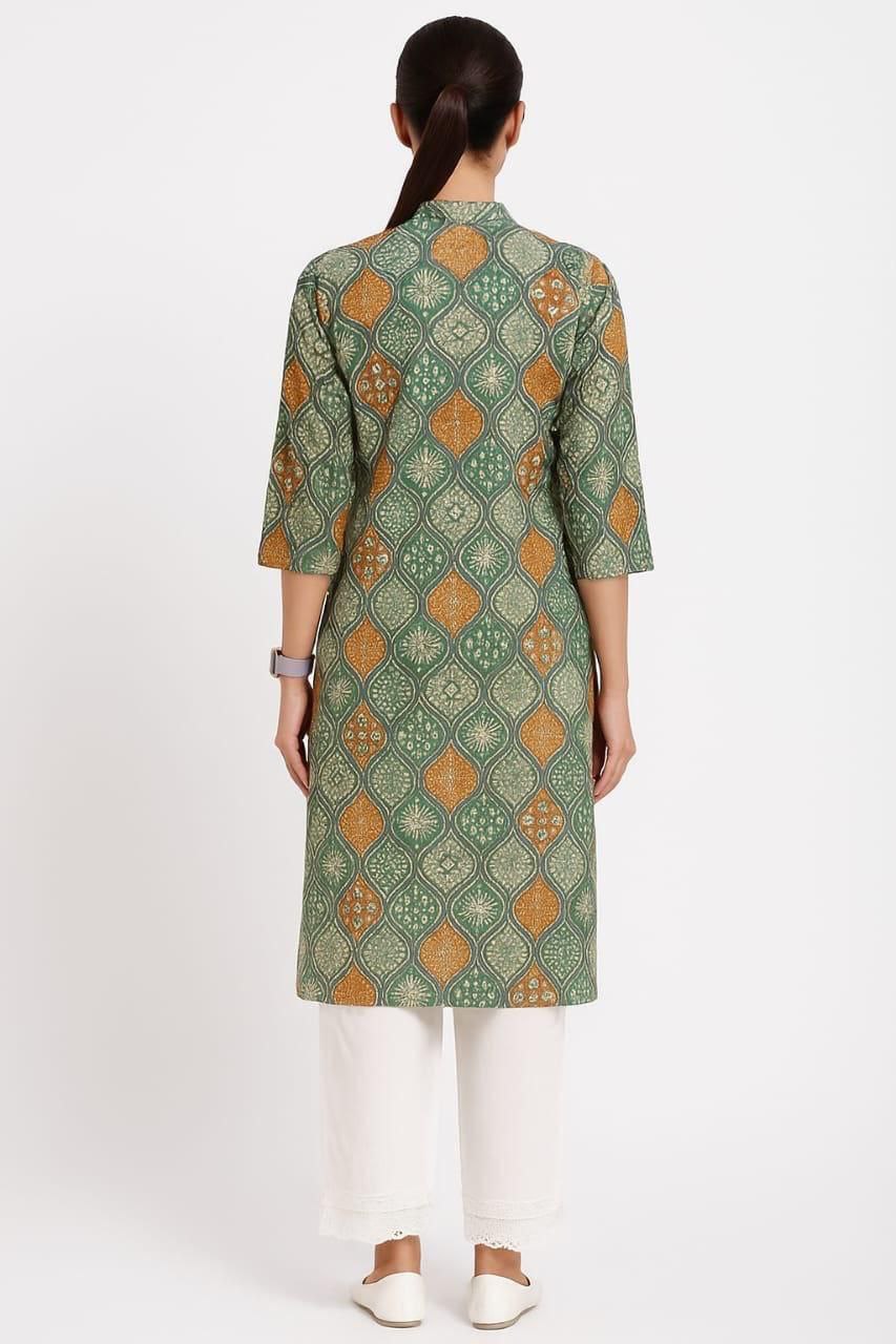 Cotton Printed Kurti & Rayon Pant Set