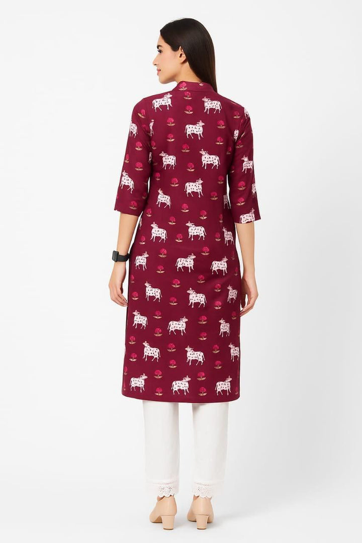 Cotton Printed Kurti & Rayon Pant Set