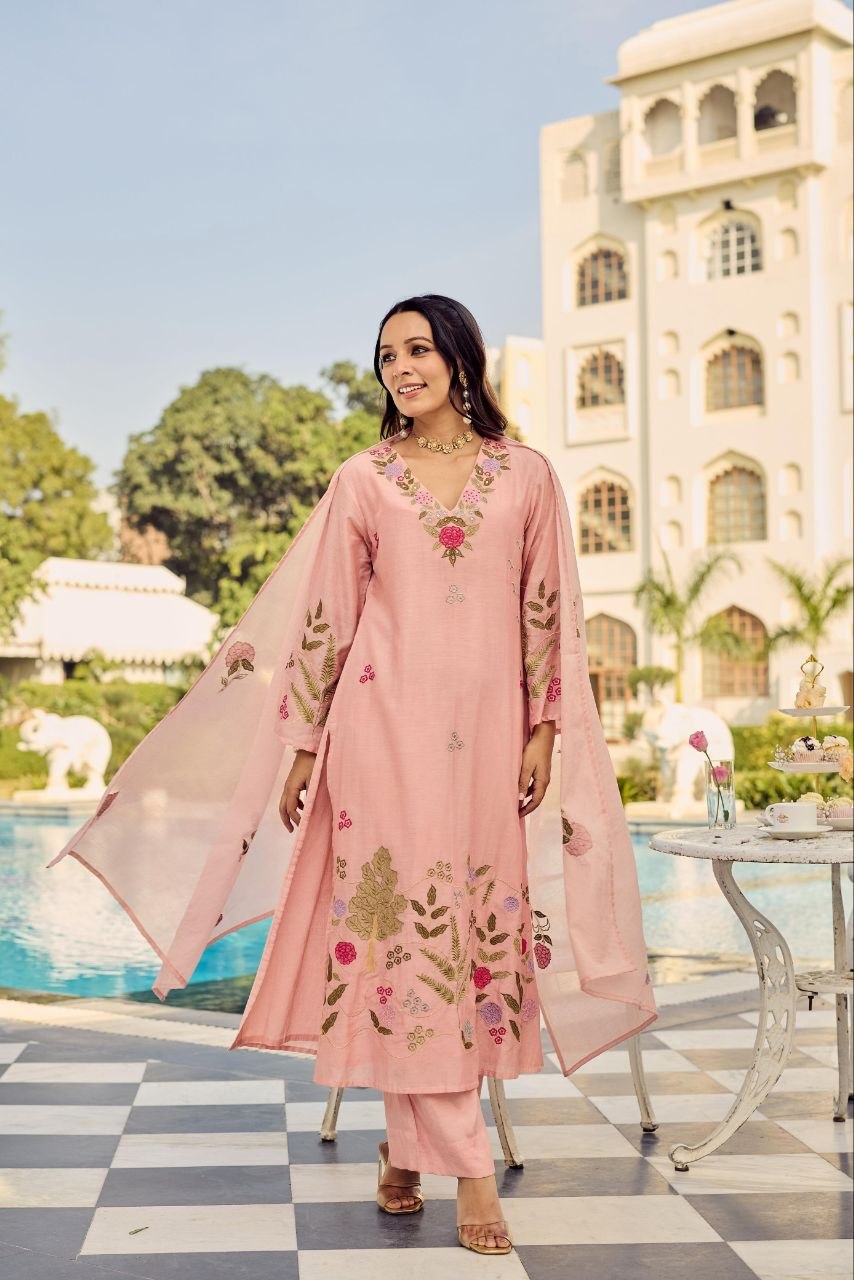 Chanderi Silk 3-piece Suit set