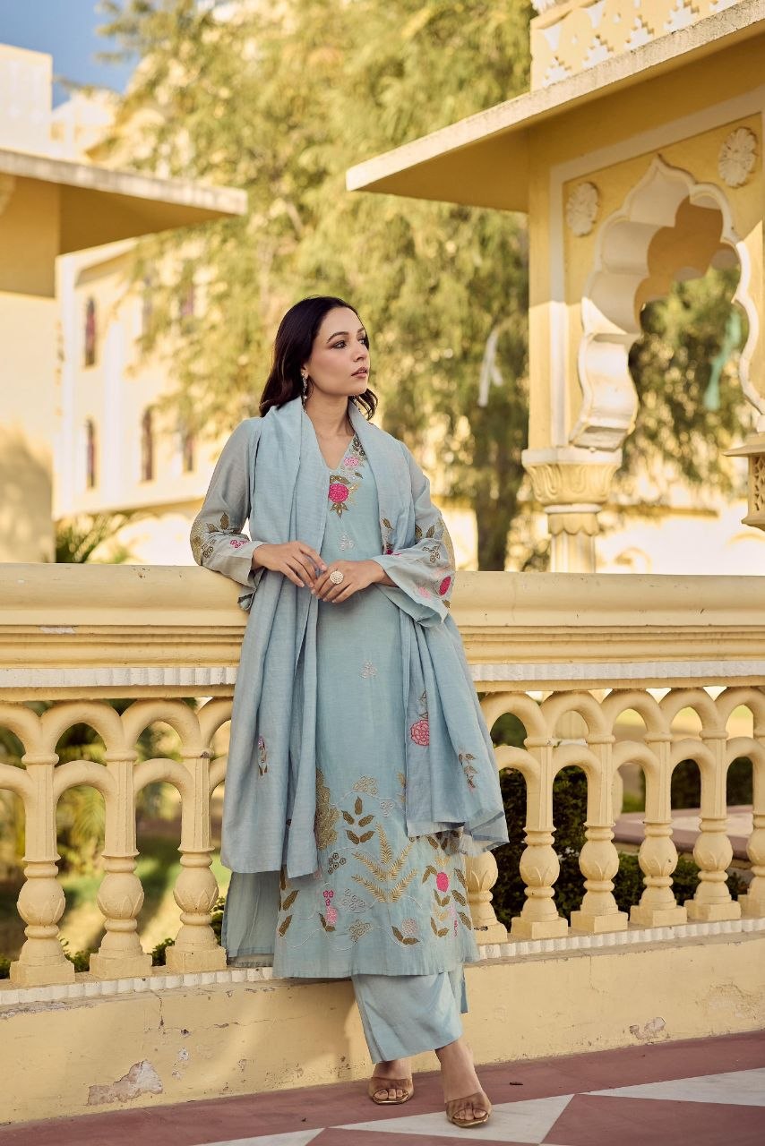 Chanderi Silk 3-piece Suit set
