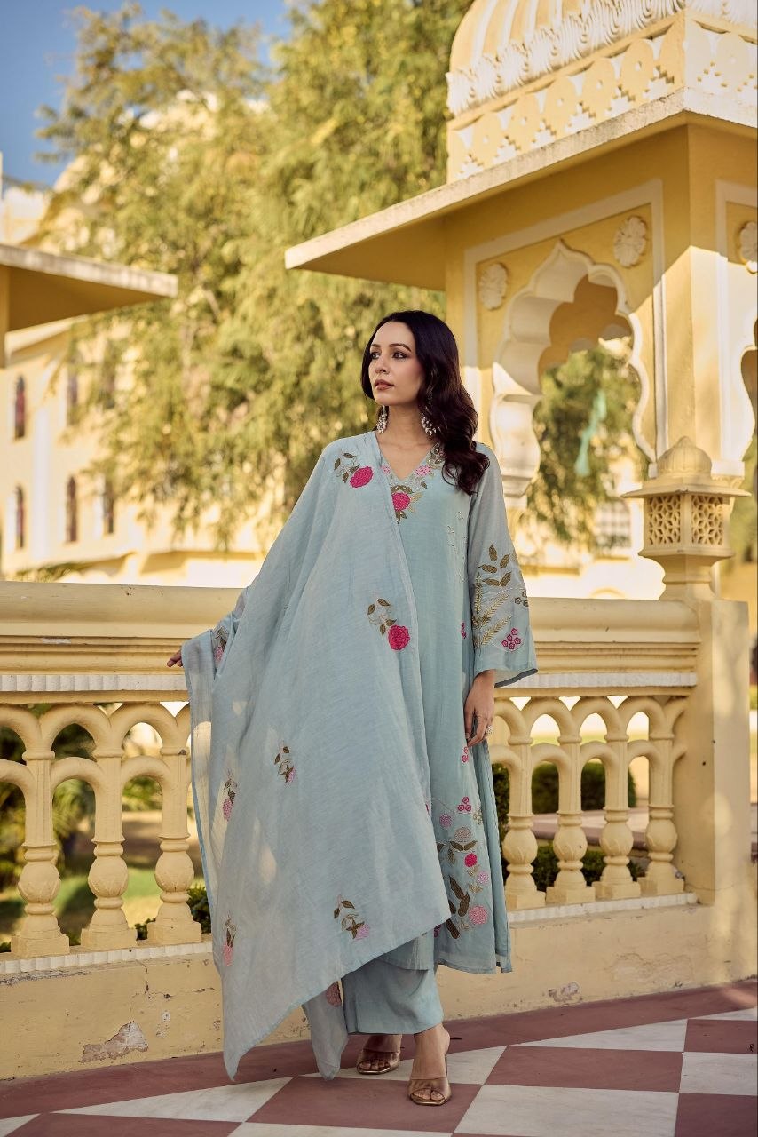 Chanderi Silk 3-piece Suit set