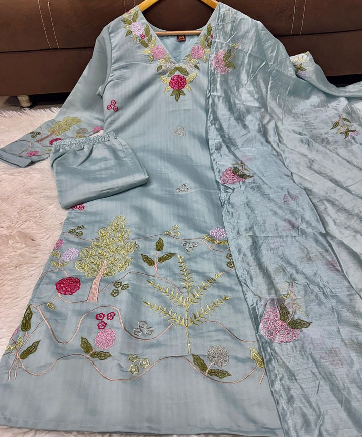Chanderi Silk 3-piece Suit set