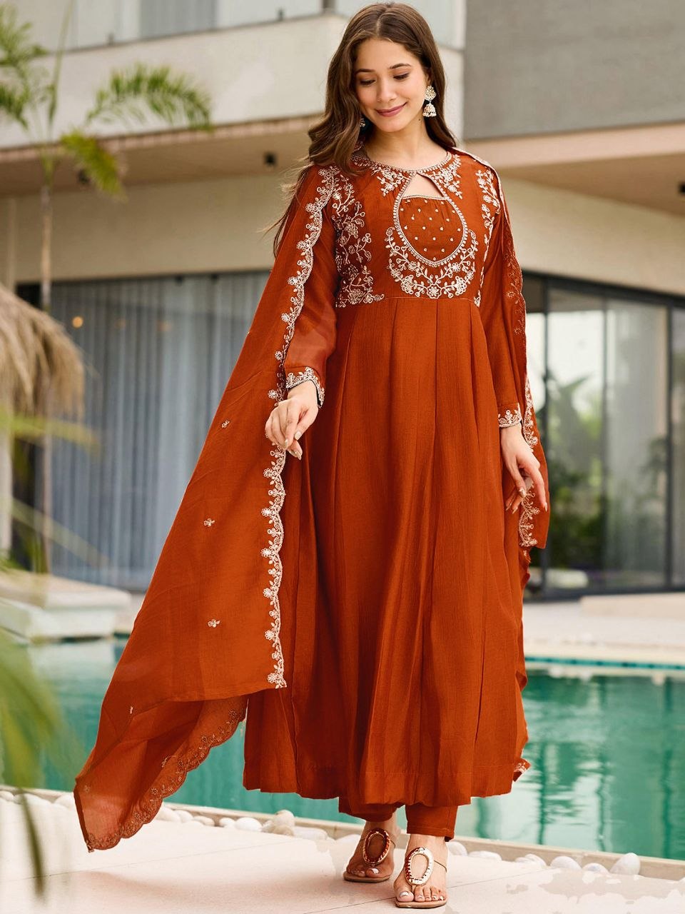 Elegant Embroidered Anarkali Suit Set