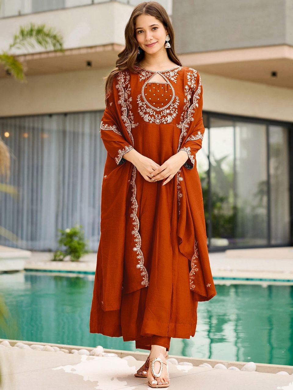 Elegant Embroidered Anarkali Suit Set