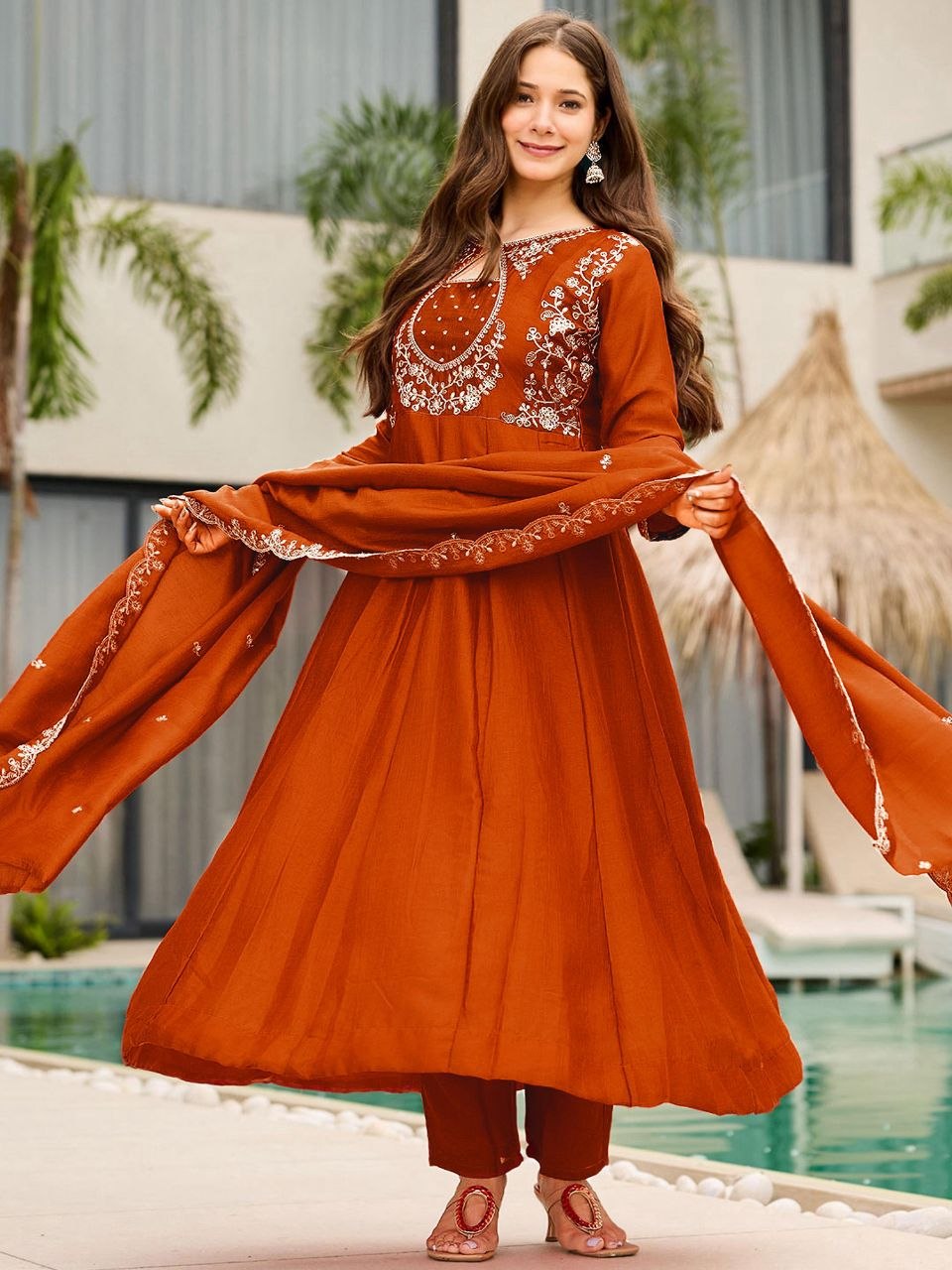 Elegant Embroidered Anarkali Suit Set
