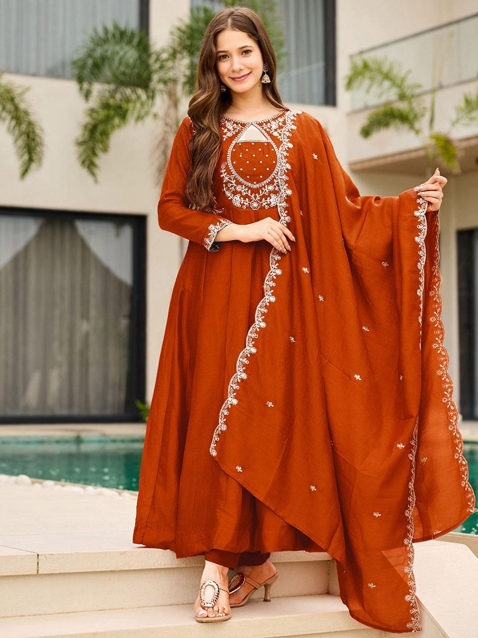 Elegant Embroidered Anarkali Suit Set