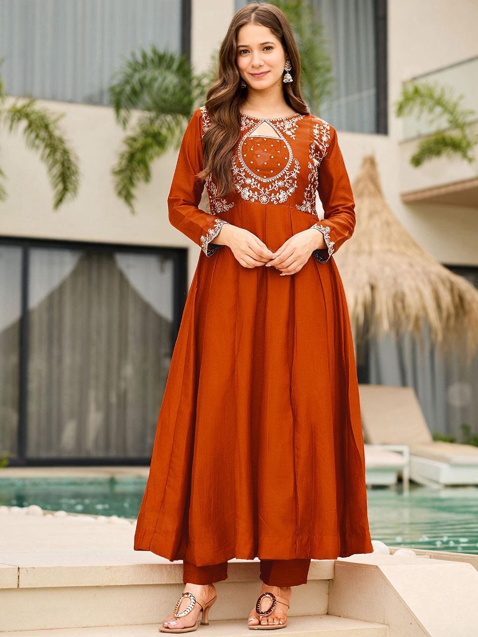Elegant Embroidered Anarkali Suit Set