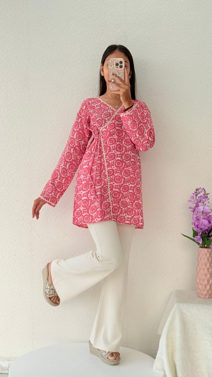 Rose Bloom Cotton Short Kurti