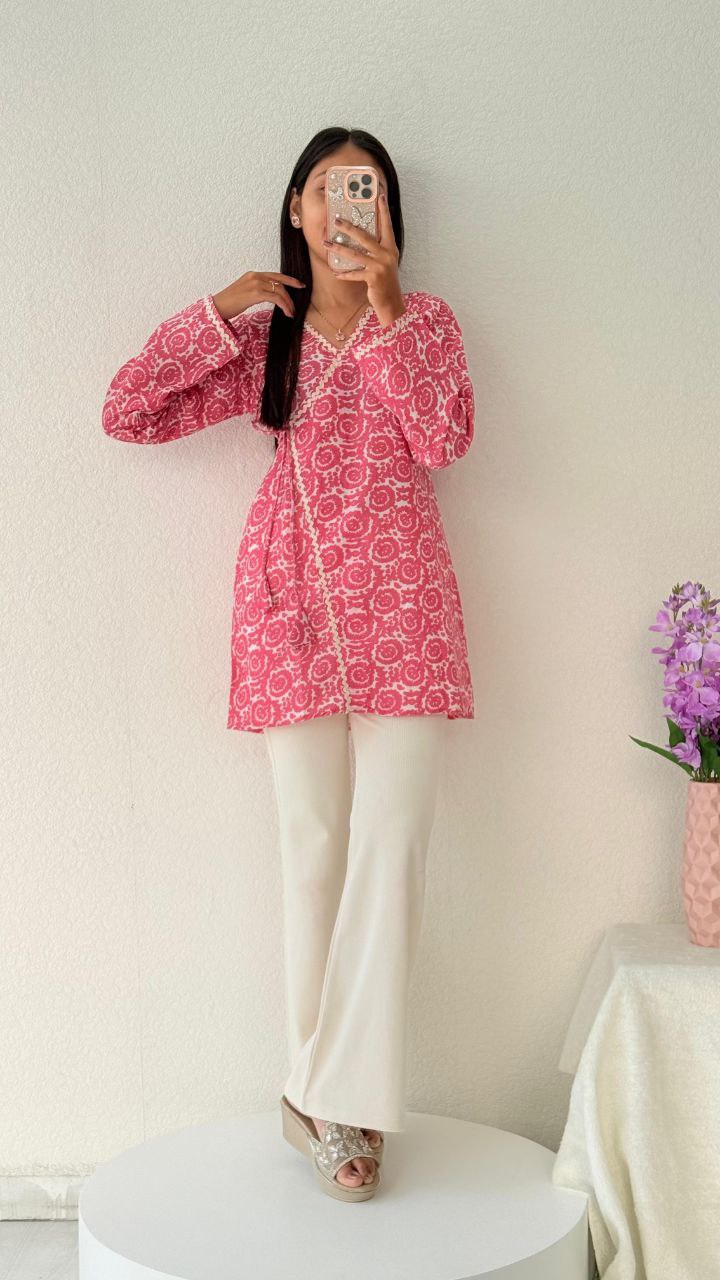Rose Bloom Cotton Short Kurti