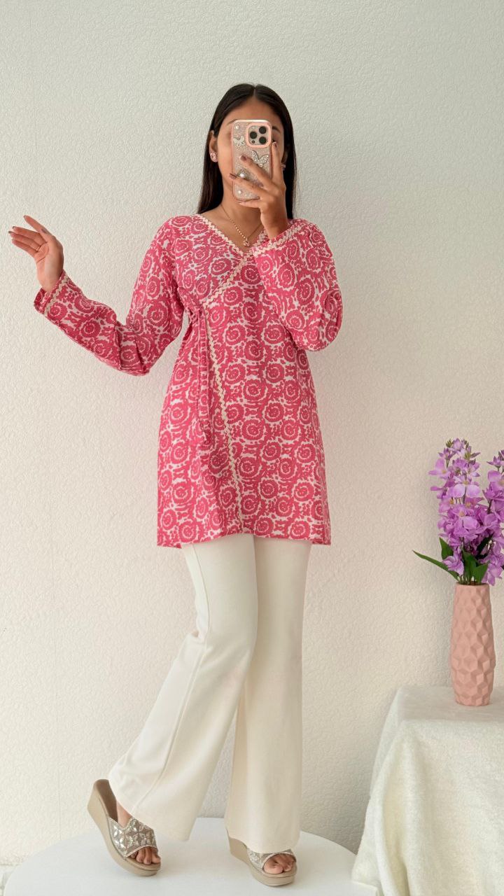 Rose Bloom Cotton Short Kurti