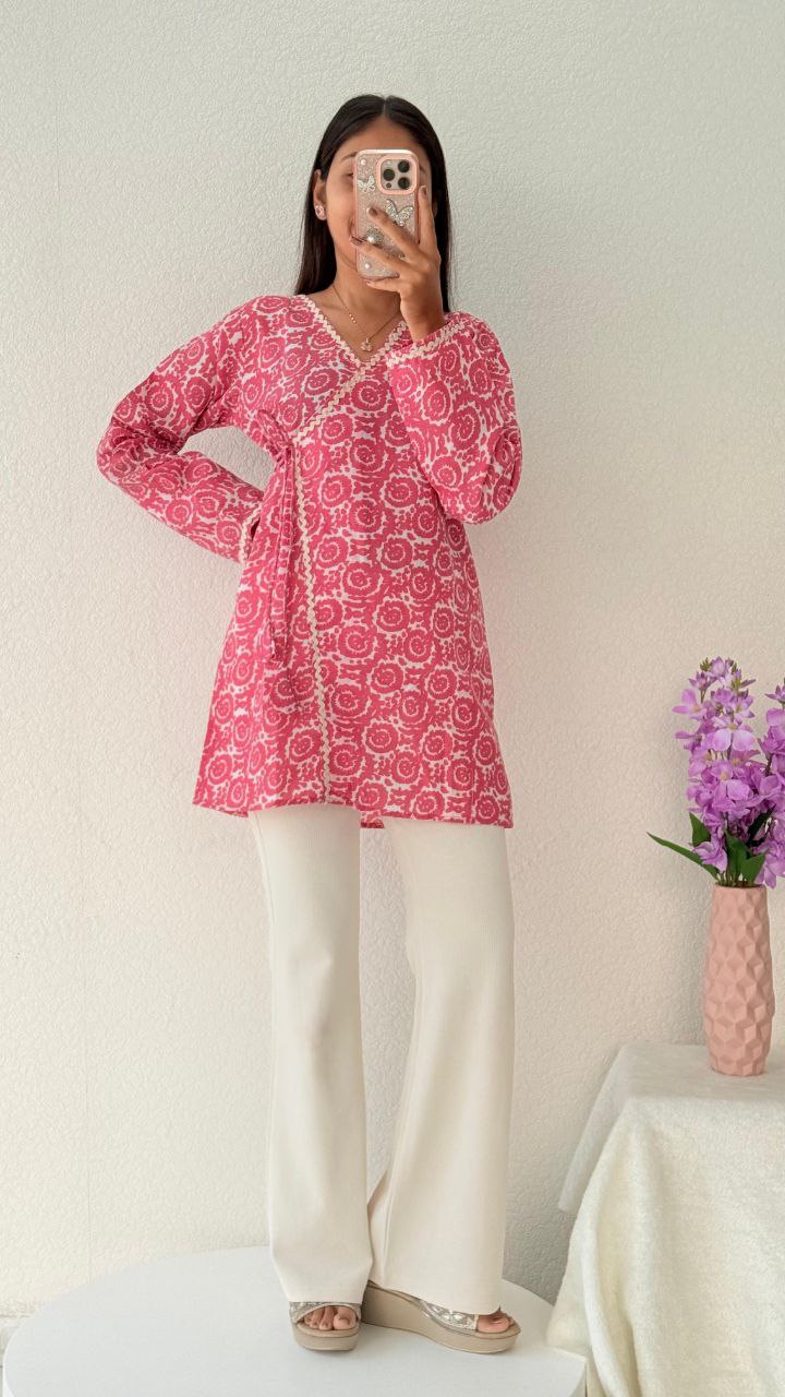 Rose Bloom Cotton Short Kurti