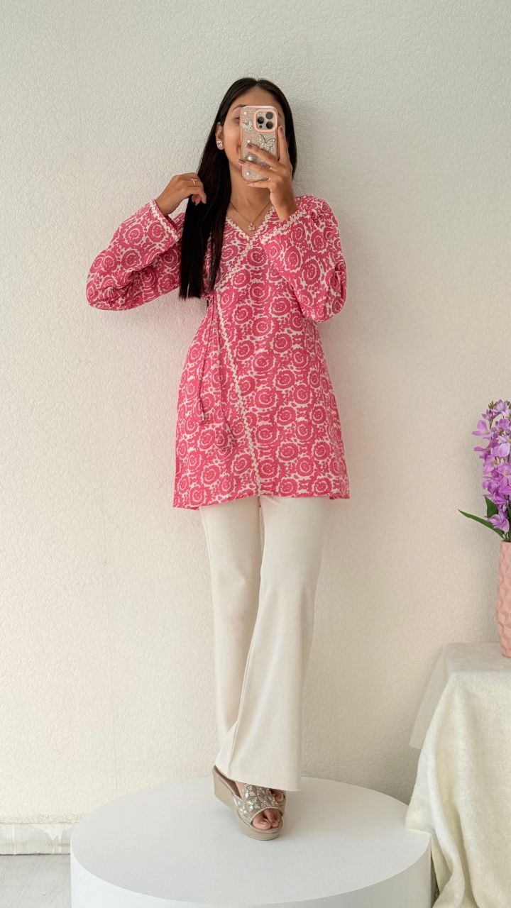 Rose Bloom Cotton Short Kurti