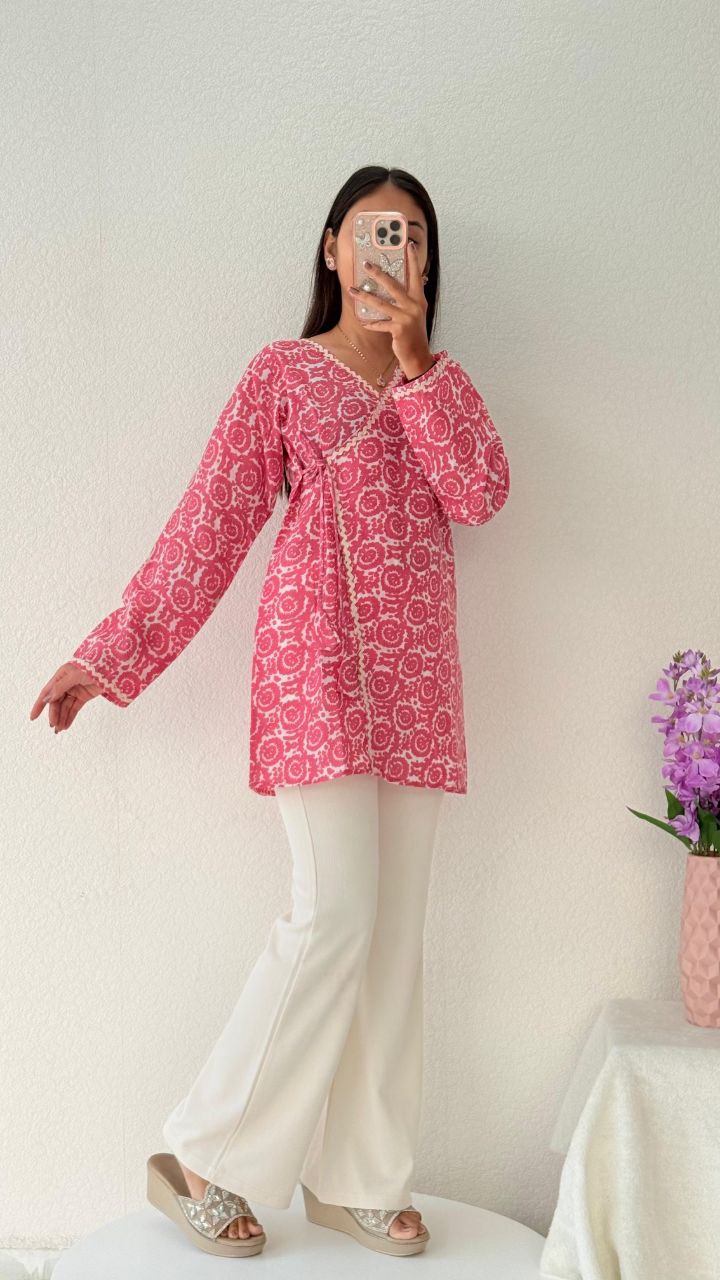 Rose Bloom Cotton Short Kurti