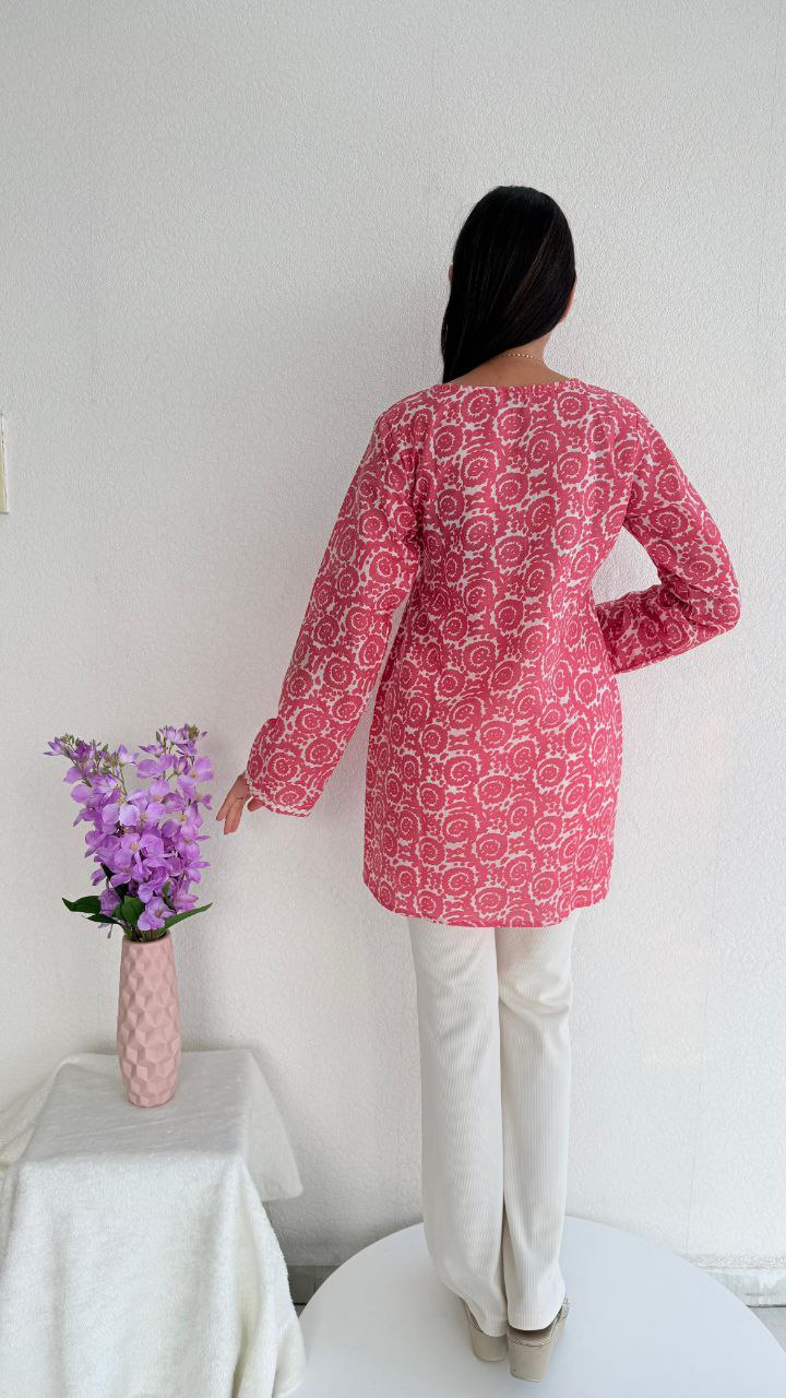 Rose Bloom Cotton Short Kurti