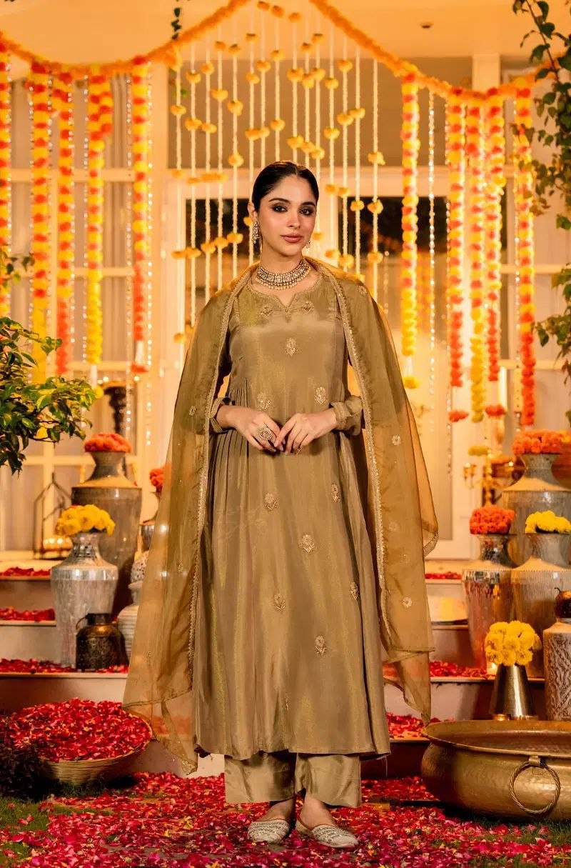 Chanderi Silk 3-Piece Suit Set