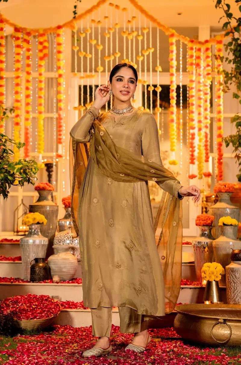Chanderi Silk 3-Piece Suit Set