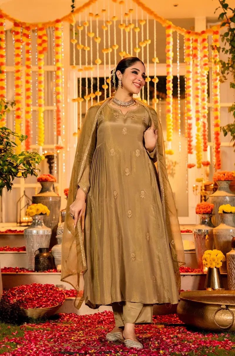 Chanderi Silk 3-Piece Suit Set