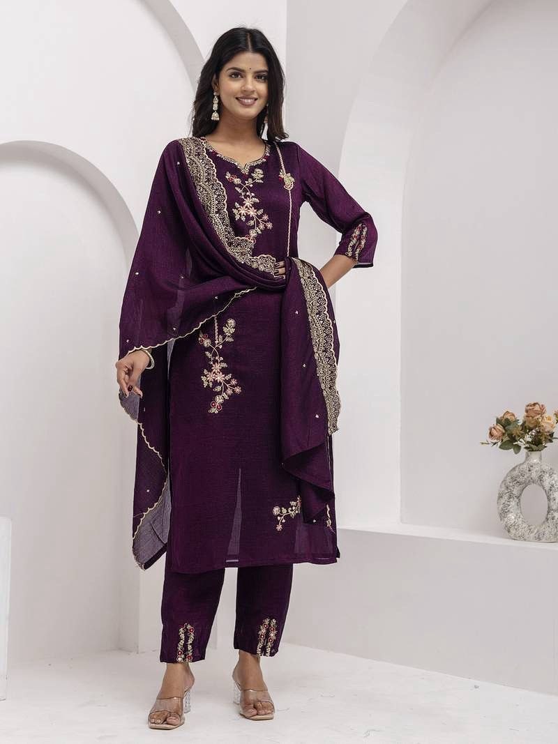 Elegant Floral Embroidered Suit Set