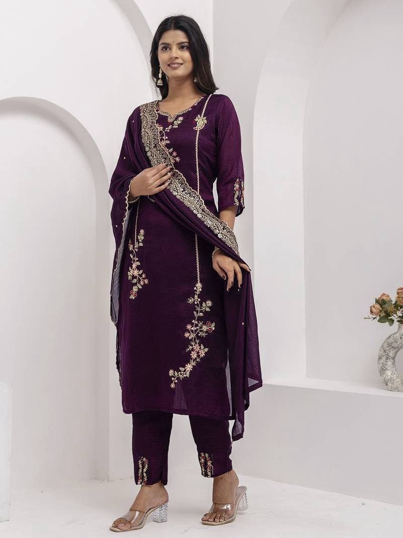 Elegant Floral Embroidered Suit Set