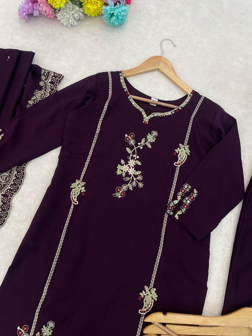 Elegant Floral Embroidered Suit Set