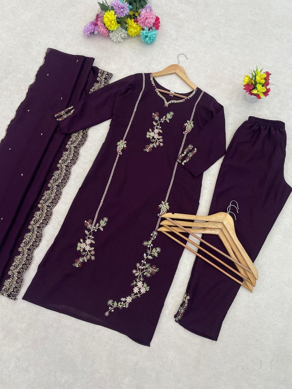 Elegant Floral Embroidered Suit Set