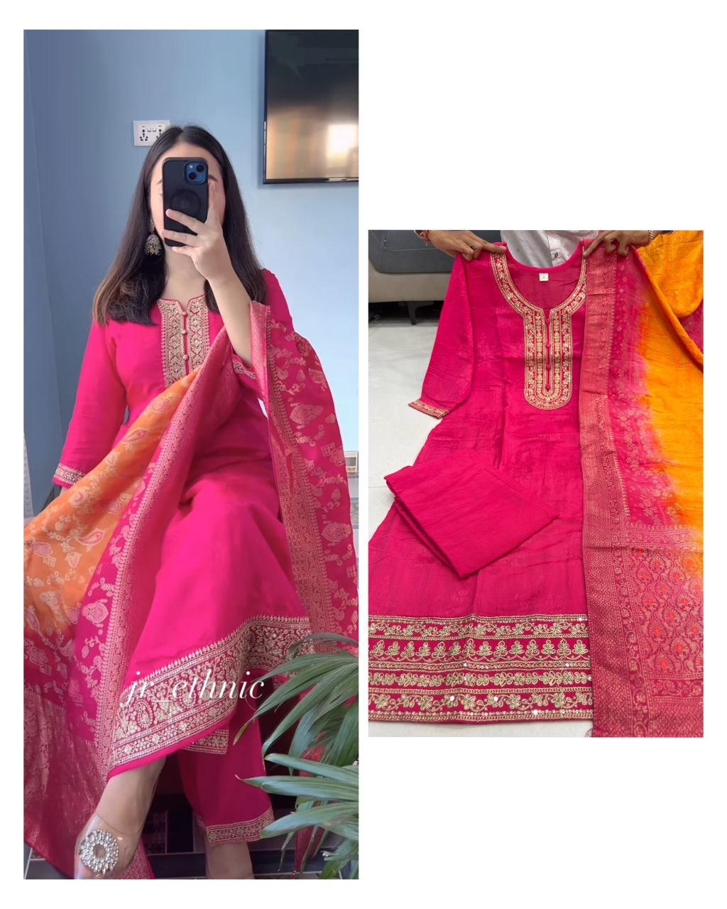 Royal Pink Haldi Banarasi Jacquard Suit Set