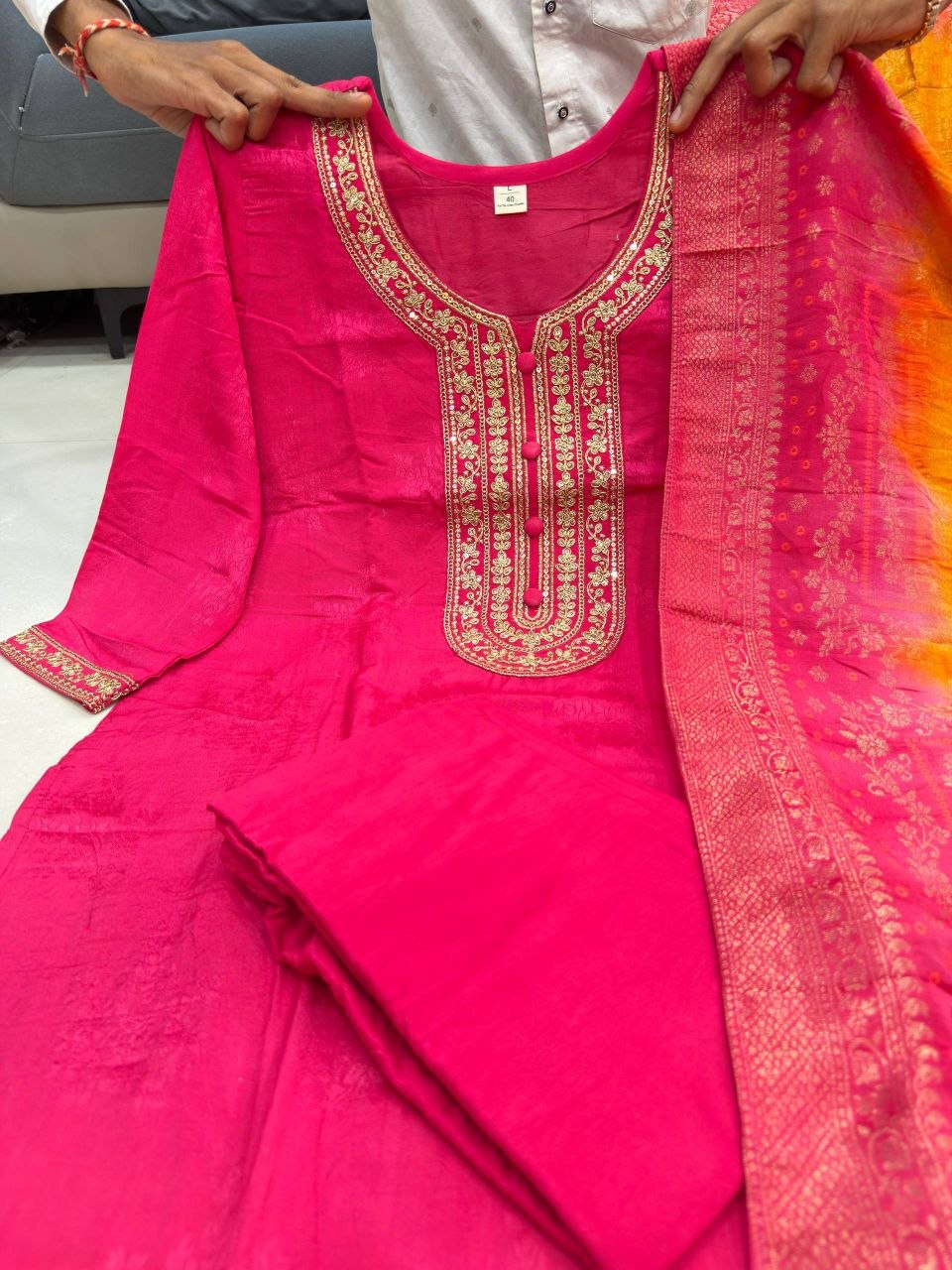 Royal Pink Haldi Banarasi Jacquard Suit Set