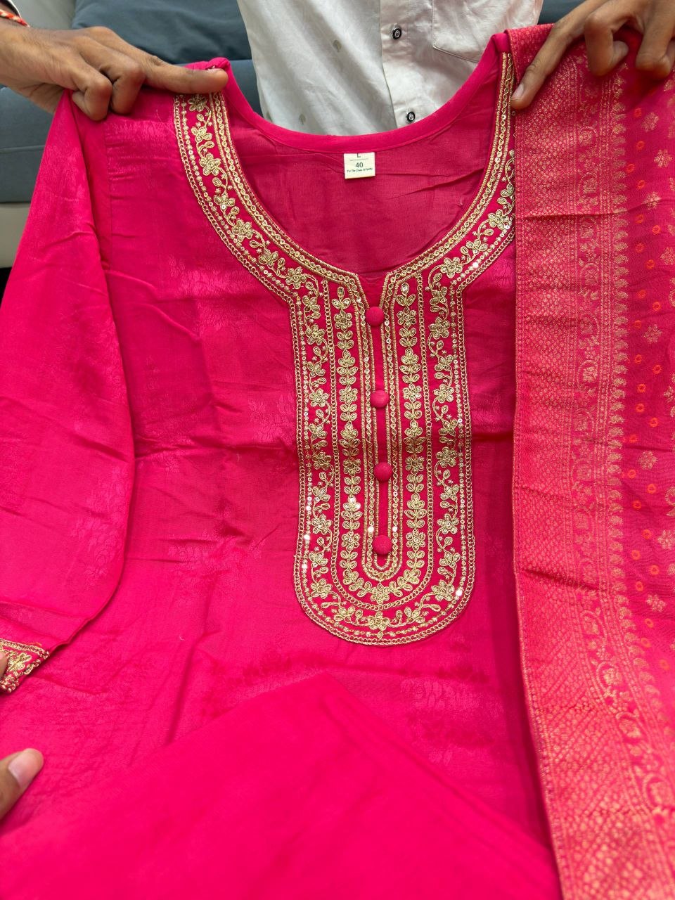 Royal Pink Haldi Banarasi Jacquard Suit Set