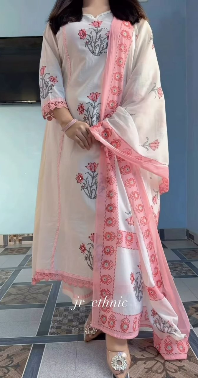 Hand Block Print Cotton Ghera 3-Piece Set