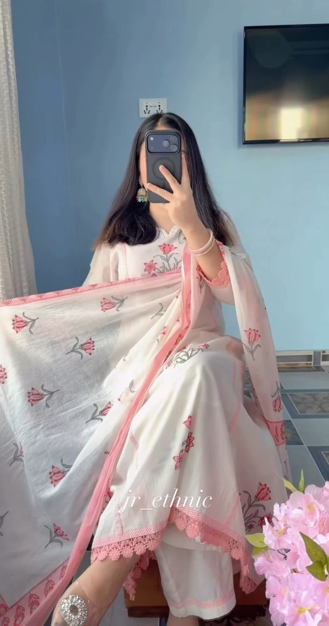 Hand Block Print Cotton Ghera 3-Piece Set