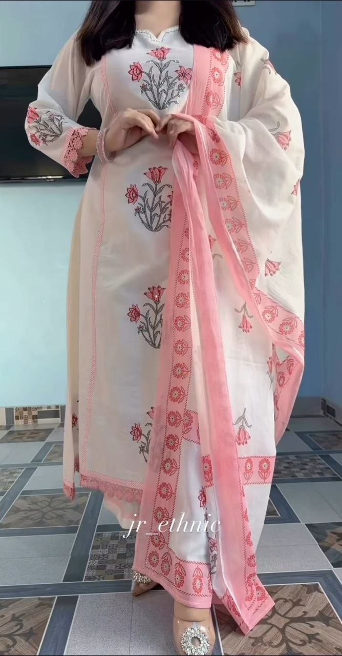 Hand Block Print Cotton Ghera 3-Piece Set