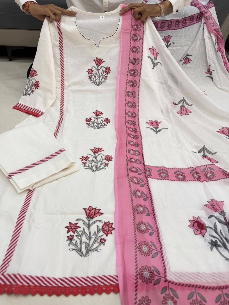 Hand Block Print Cotton Ghera 3-Piece Set