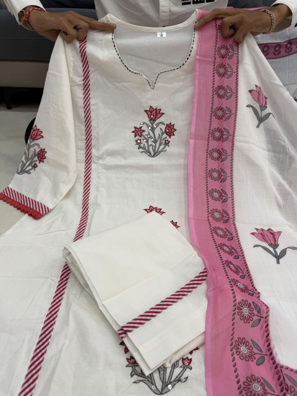 Hand Block Print Cotton Ghera 3-Piece Set