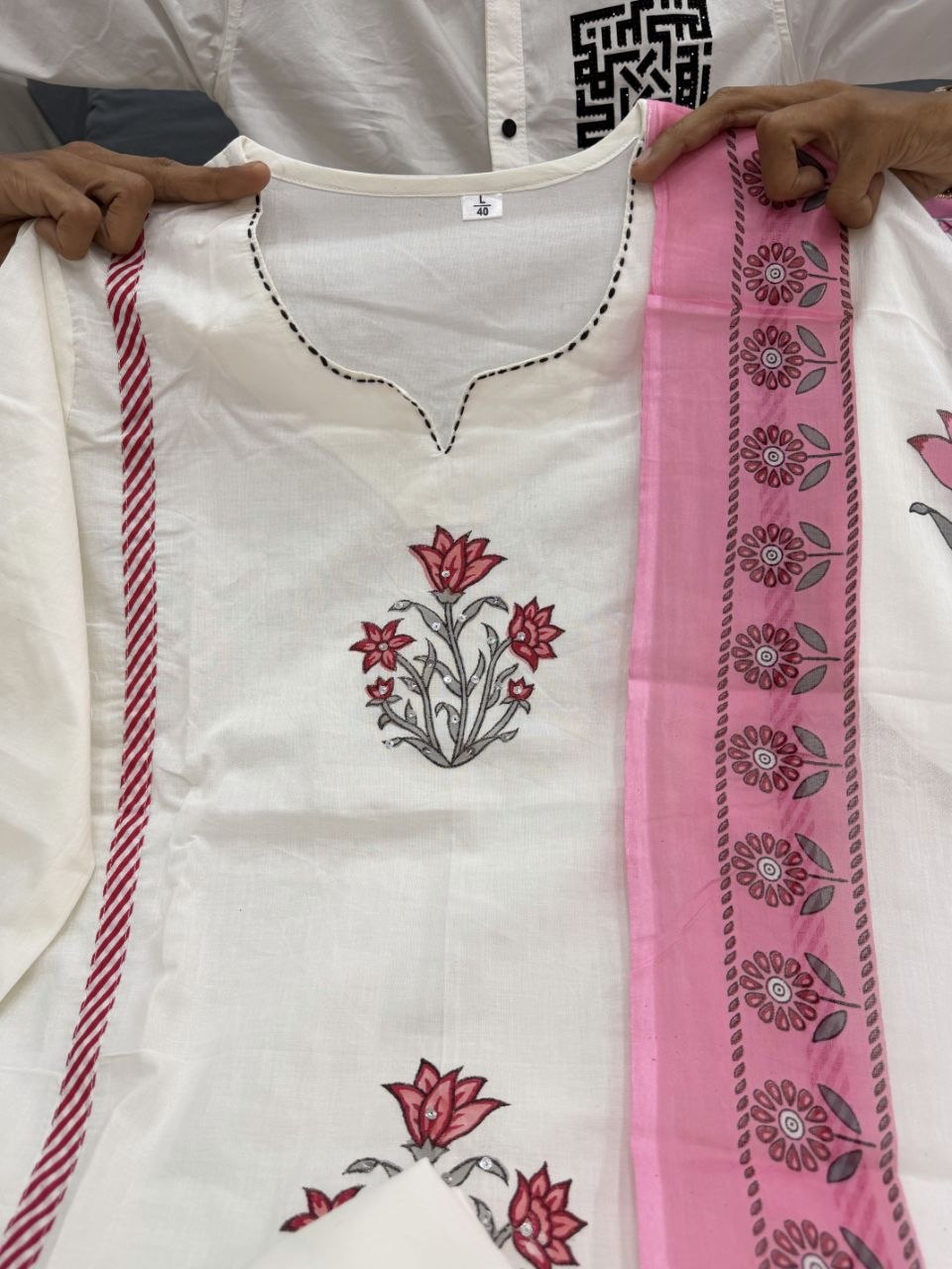 Hand Block Print Cotton Ghera 3-Piece Set