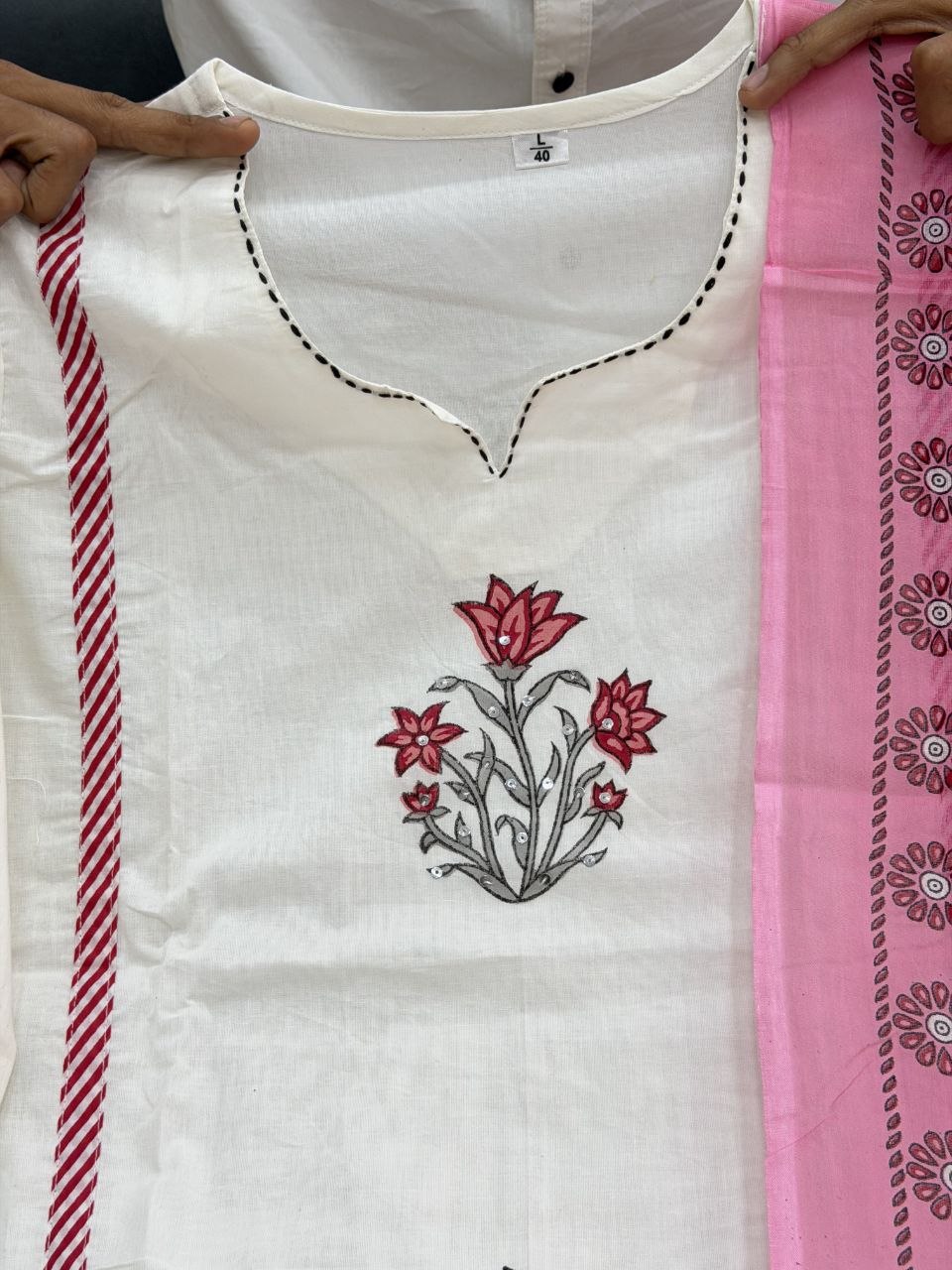 Hand Block Print Cotton Ghera 3-Piece Set