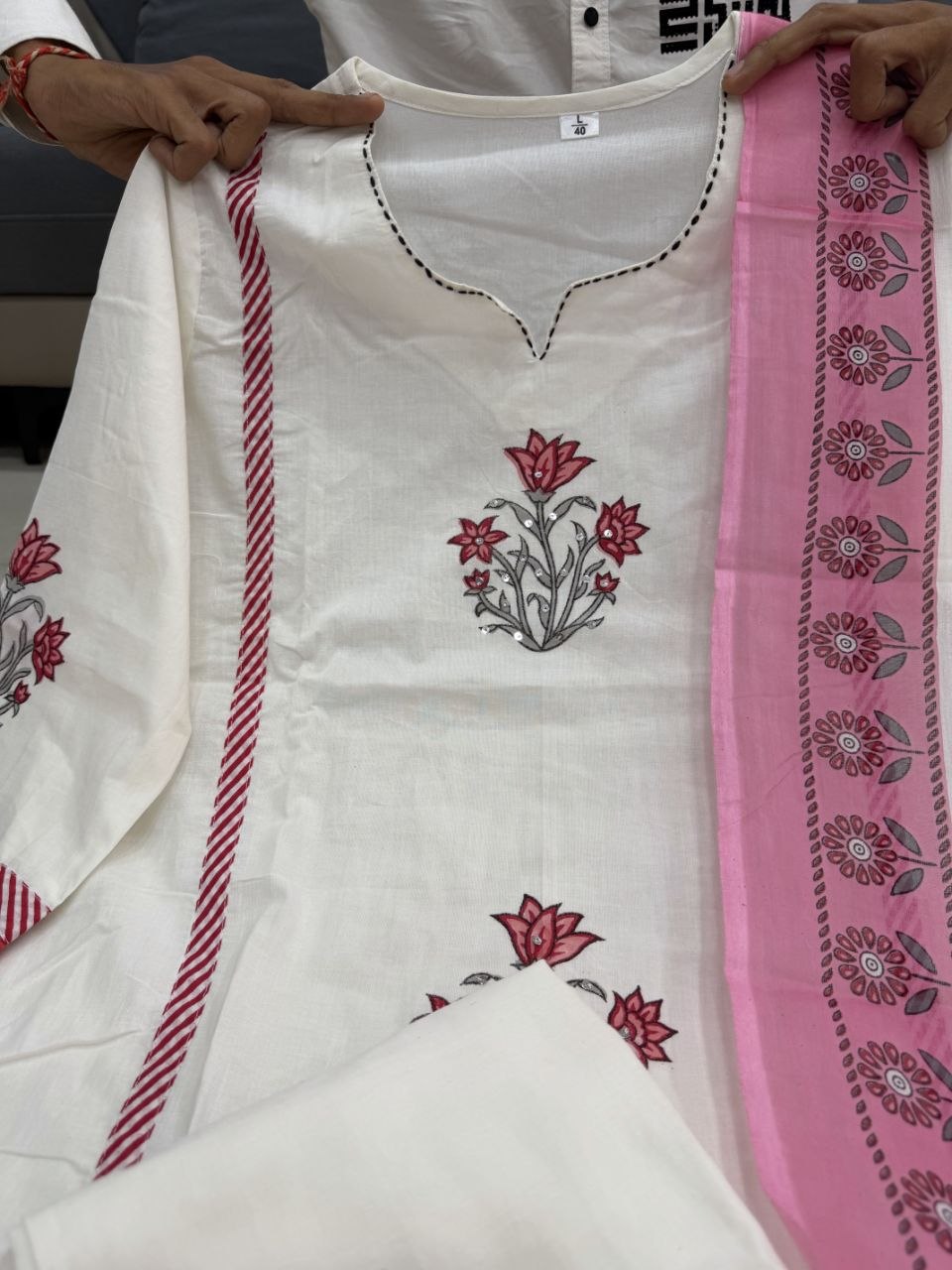 Hand Block Print Cotton Ghera 3-Piece Set