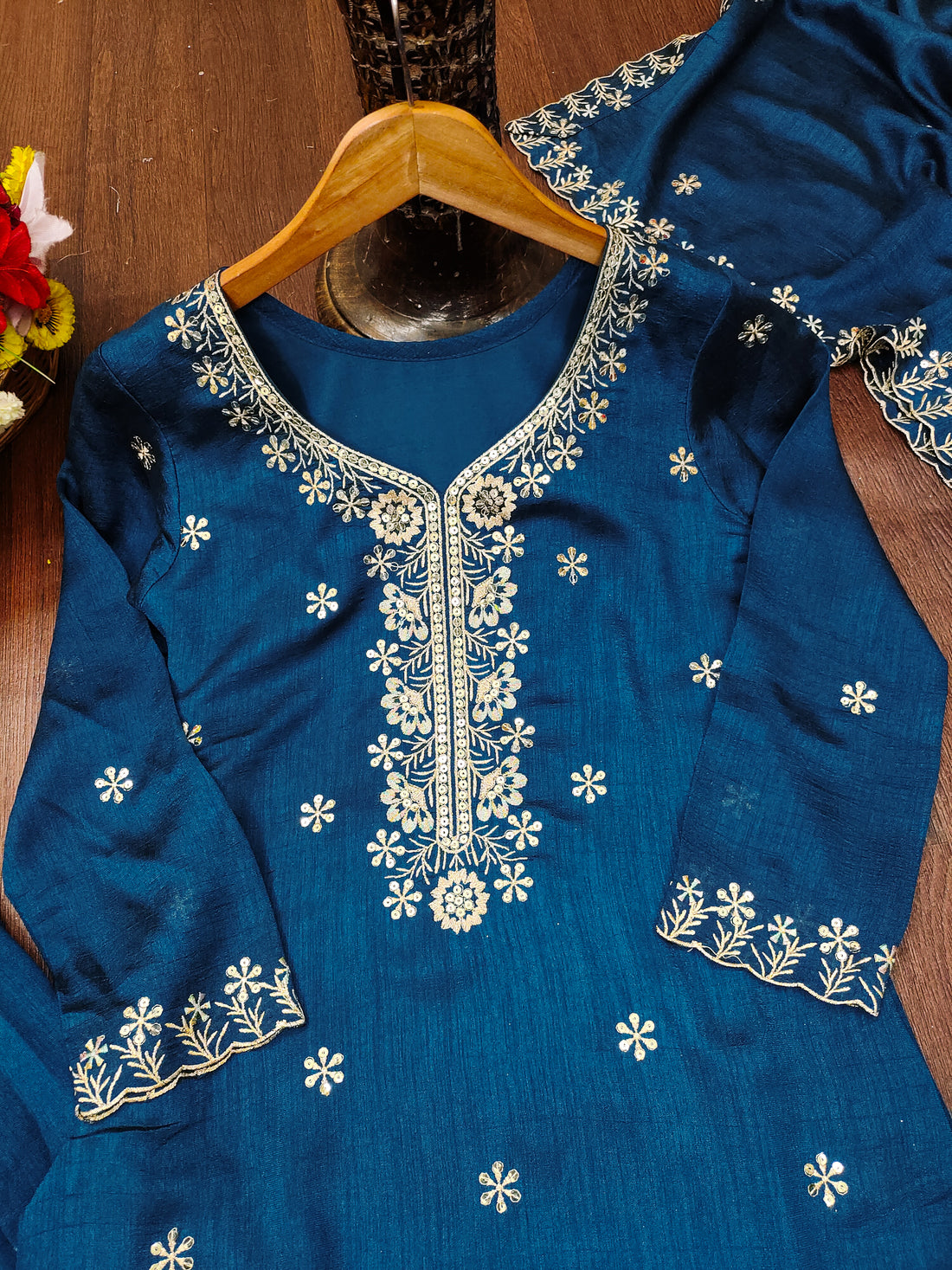 Embroidered Vichitra Silk Sharara Suit