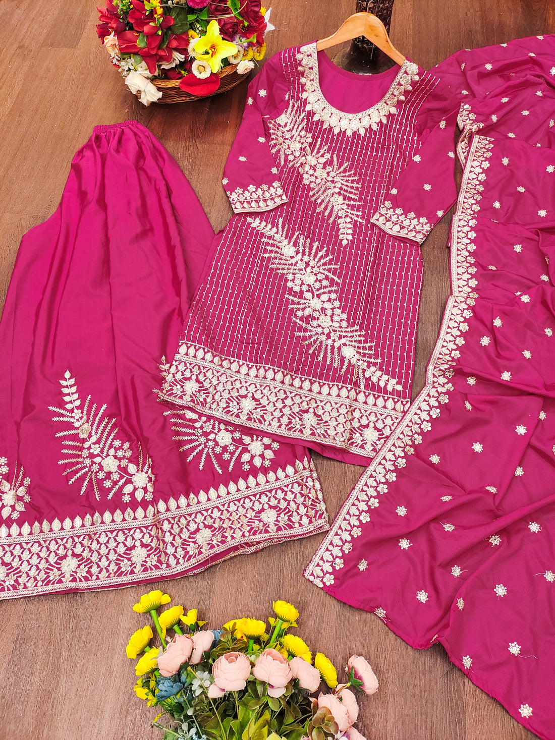 Embroidered Natural Crepe Sharara Suit